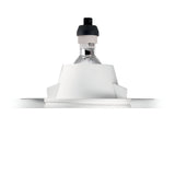 The Flairix-3 Square Recessed Downlight in white is showcased from below, highlighting its sleek, geometric design. The plain white background enhances its structure, while the energy-efficient lighting provides excellent illumination without sacrificing style.
