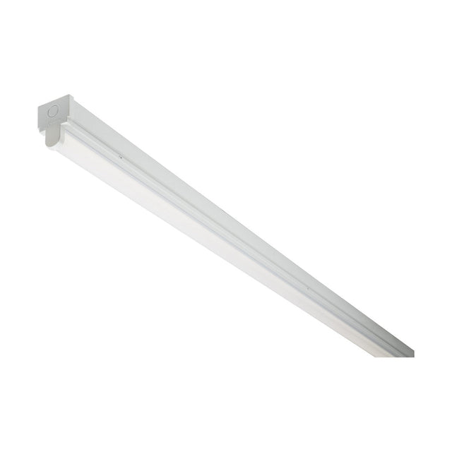 The Single 4ft 20W LED Batten 4000K is a long, rectangular light with a white casing, crafted for ceiling or wall mounting in indoor environments. This slender LED batten emits a cool white glow at 2300 lumens and boasts minimalist design elements, making it perfect for modern illumination needs.