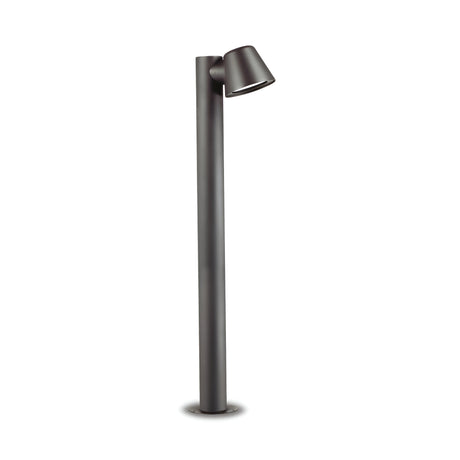 Introducing the Quasar Outdoor Bollard Light - Anthracite, a sleek and modern outdoor path light. Featuring a cylindrical black pole with an anthracite finish and an angled top light, this fixture is expertly crafted from durable aluminum to provide minimalist elegance while gracefully illuminating pathways and gardens.