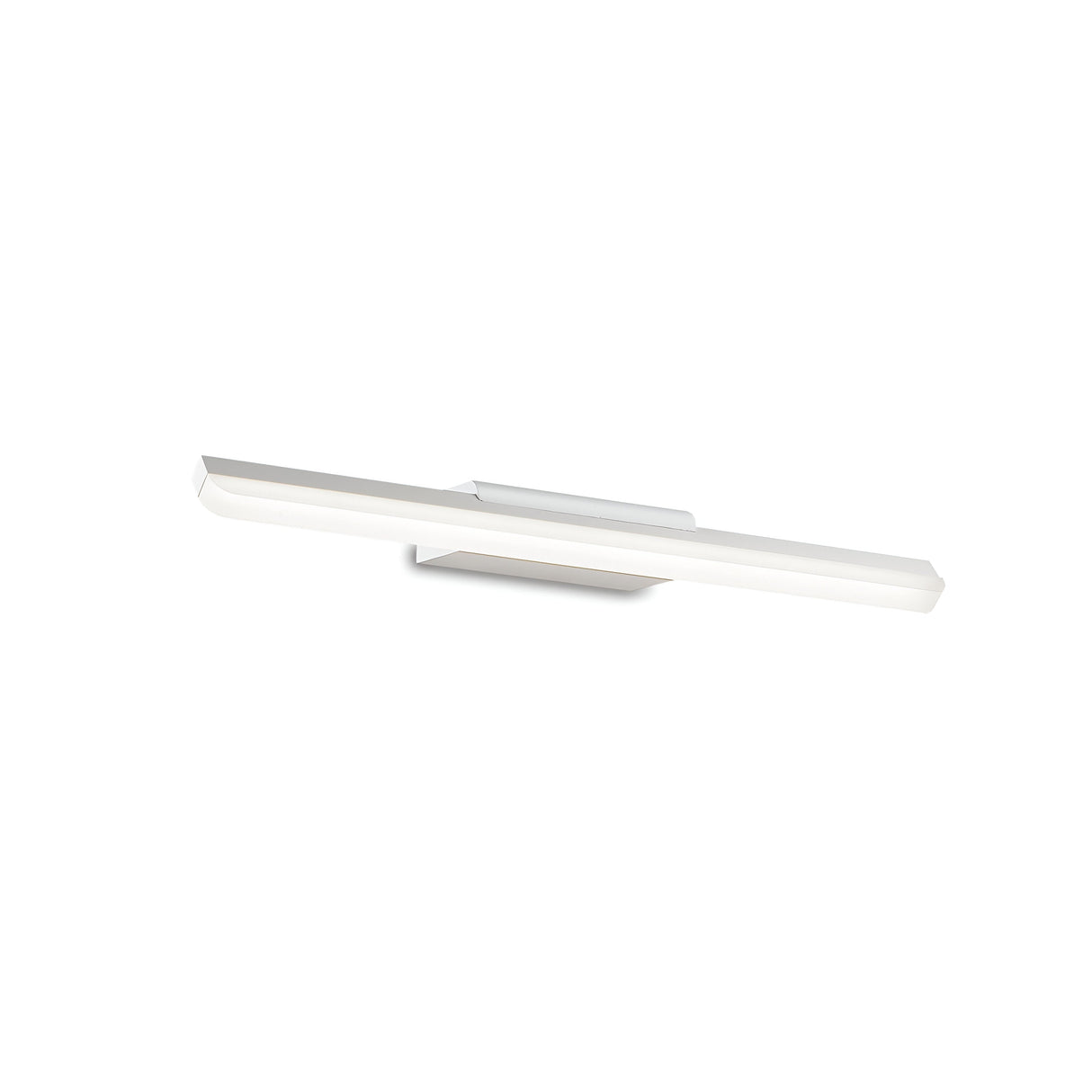 Introducing the Luxix LED Bathroom Mirror Light 11W 3000K - White, 42cm: a sleek, modern wall-mounted fixture that enhances contemporary interiors with its minimalist design. This elongated light emits a bright white glow and features energy-efficient lighting mounted on a compact rectangular base, making it ideal for modern bathroom lighting.