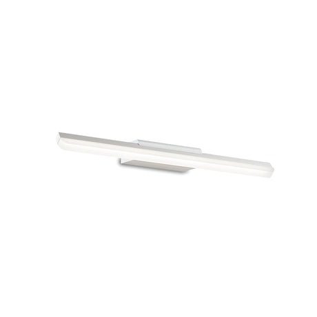 Introducing the Luxix LED Bathroom Mirror Light 11W 3000K - White, 42cm: a sleek, modern wall-mounted fixture that enhances contemporary interiors with its minimalist design. This elongated light emits a bright white glow and features energy-efficient lighting mounted on a compact rectangular base, making it ideal for modern bathroom lighting.