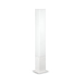The Lumira Square Outdoor Bollard Light in white features a minimalist, tall rectangular design and a square base, crafted from durable cast aluminum. It emits a soft, ambient light through its white polycarbonate diffuser.