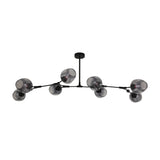 The Tree 8 Light Suspension - Black features eight branching arms with round smoky glass globes, offering a minimalist, contemporary chandelier design ideal for stylish interiors.