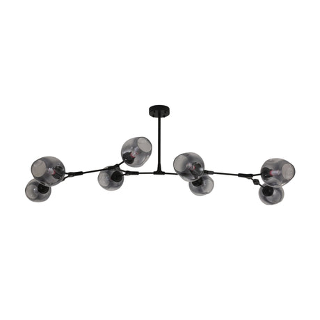 The Tree 8 Light Suspension - Black features eight branching arms with round smoky glass globes, offering a minimalist, contemporary chandelier design ideal for stylish interiors.