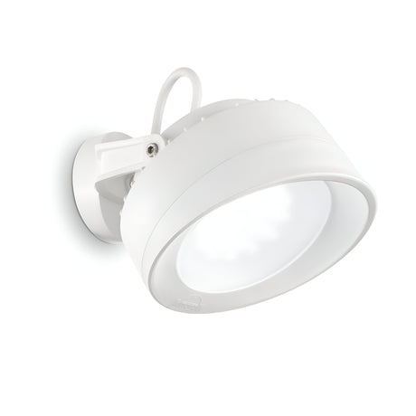 The Point-2 Outdoor Single Spotlight in white showcases a round, adjustable head with a sleek, minimalistic design. Boasting a durable IP66 rating, this elegant LED wall-mounted light fixture is ideal for both indoor and outdoor applications, providing dependable lighting in any weather conditions.