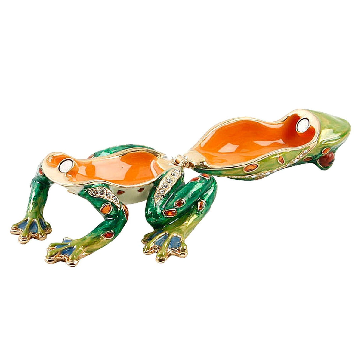 Frog About to Jump Hand Painted Metal Trinket Box - Green