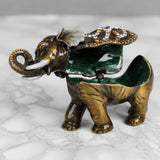 Curled Trunk Elephant Metal Trinket Box - Bronze & Brown