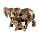 Elephant and Calf Metal Trinket Box with Hinged Lid - Grey