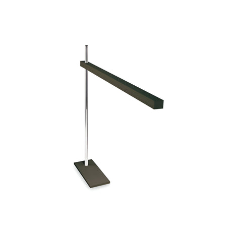 The Leia LED Table Lamp - Black is a stylish and contemporary lighting solution, showcasing an LED bulb and a slender rectangular horizontal light bar mounted on a vertical metallic stand with a rectangular base. It offers a color temperature of 3000K, all beautifully presented against a plain white background.