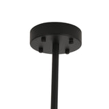 Close-up of the Tree 8 Light Suspension - Black, featuring a black round ceiling mount with a vertical rod extending downward, part of a modern chandelier, shown against a plain white background.