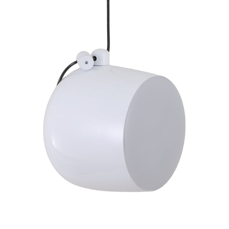 The Mono LED Pendant Light - White is a modern, spherical fixture with a smooth surface, hung by a black cord. Its minimalistic design makes it perfect for contemporary kitchen lighting.