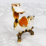 Mother & Baby Owl Painted Metal Trinket Box - White & Brown