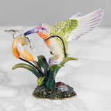 Hummingbird and Lily Handpainted Metal Alloy Trinket Box