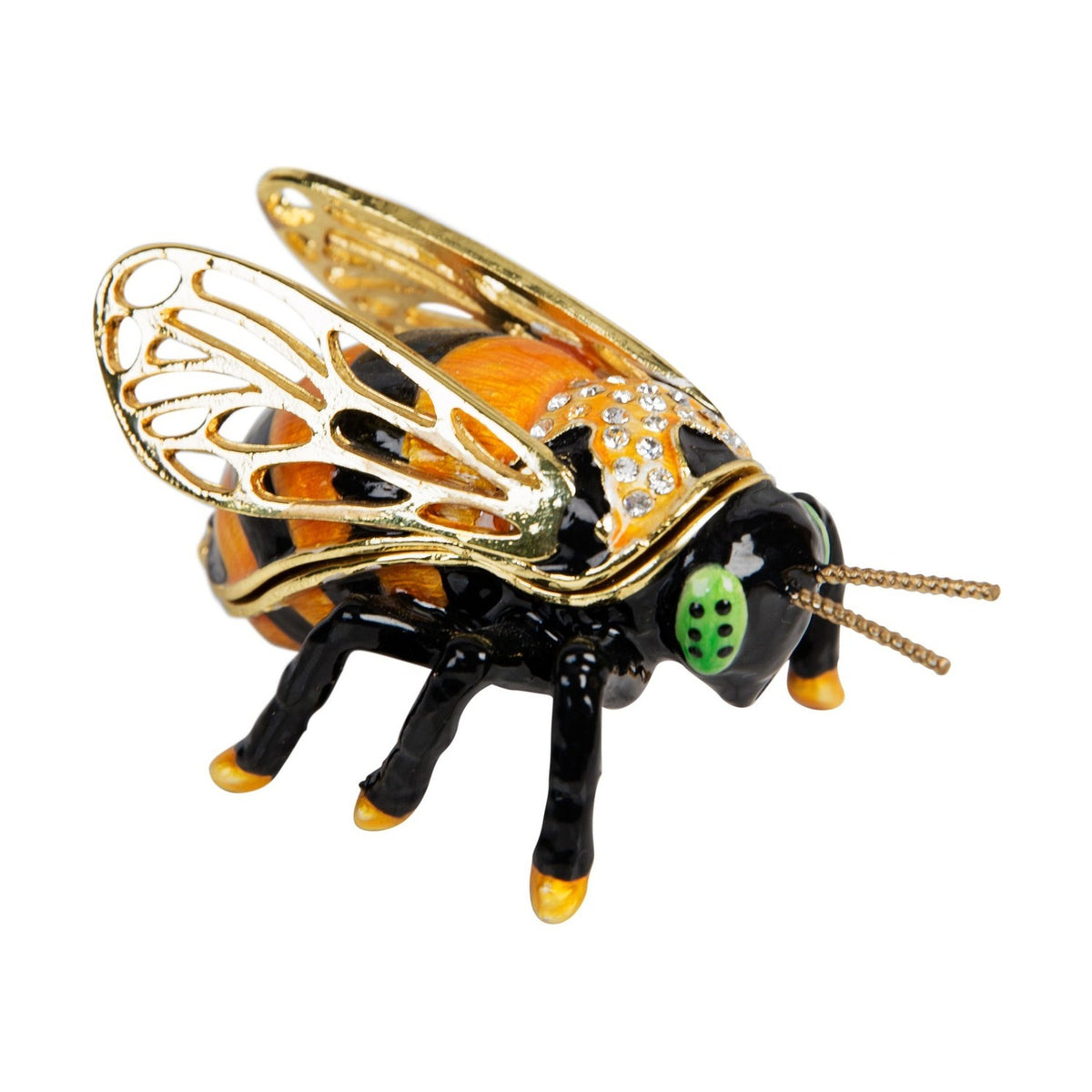 Hand Painted Bee Metal Trinket Box with Lid - Black & Gold