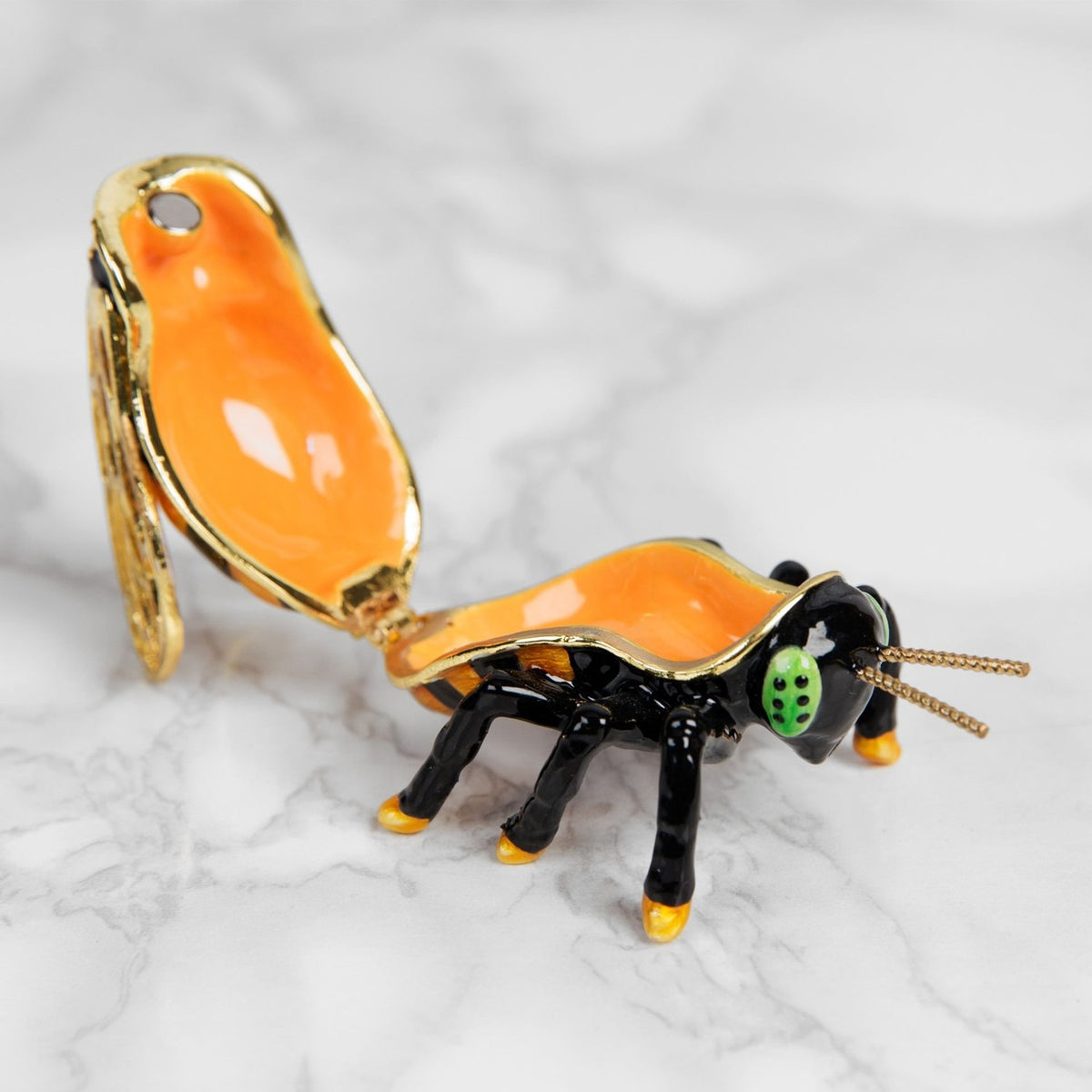 Hand Painted Bee Metal Trinket Box with Lid - Black & Gold