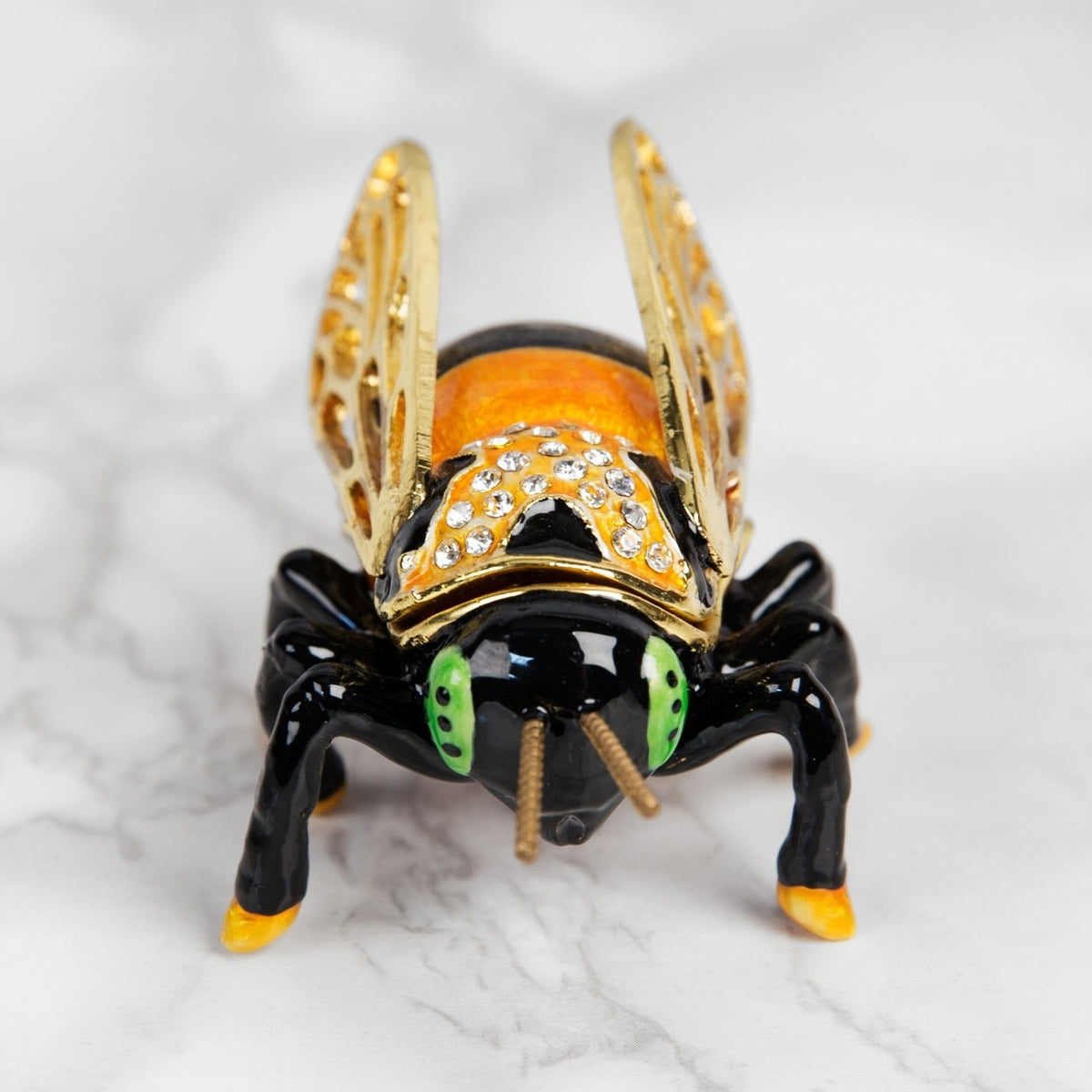 Hand Painted Bee Metal Trinket Box with Lid - Black & Gold