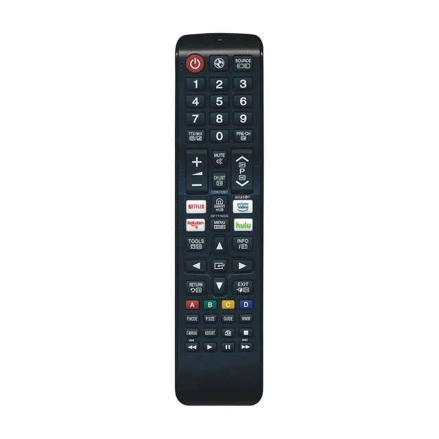 Samsung Smart TV compatible replacement remote control by AVSL with numeric keypad, volume and channel keys, and Netflix, Prime Video and Hulu shortcuts.