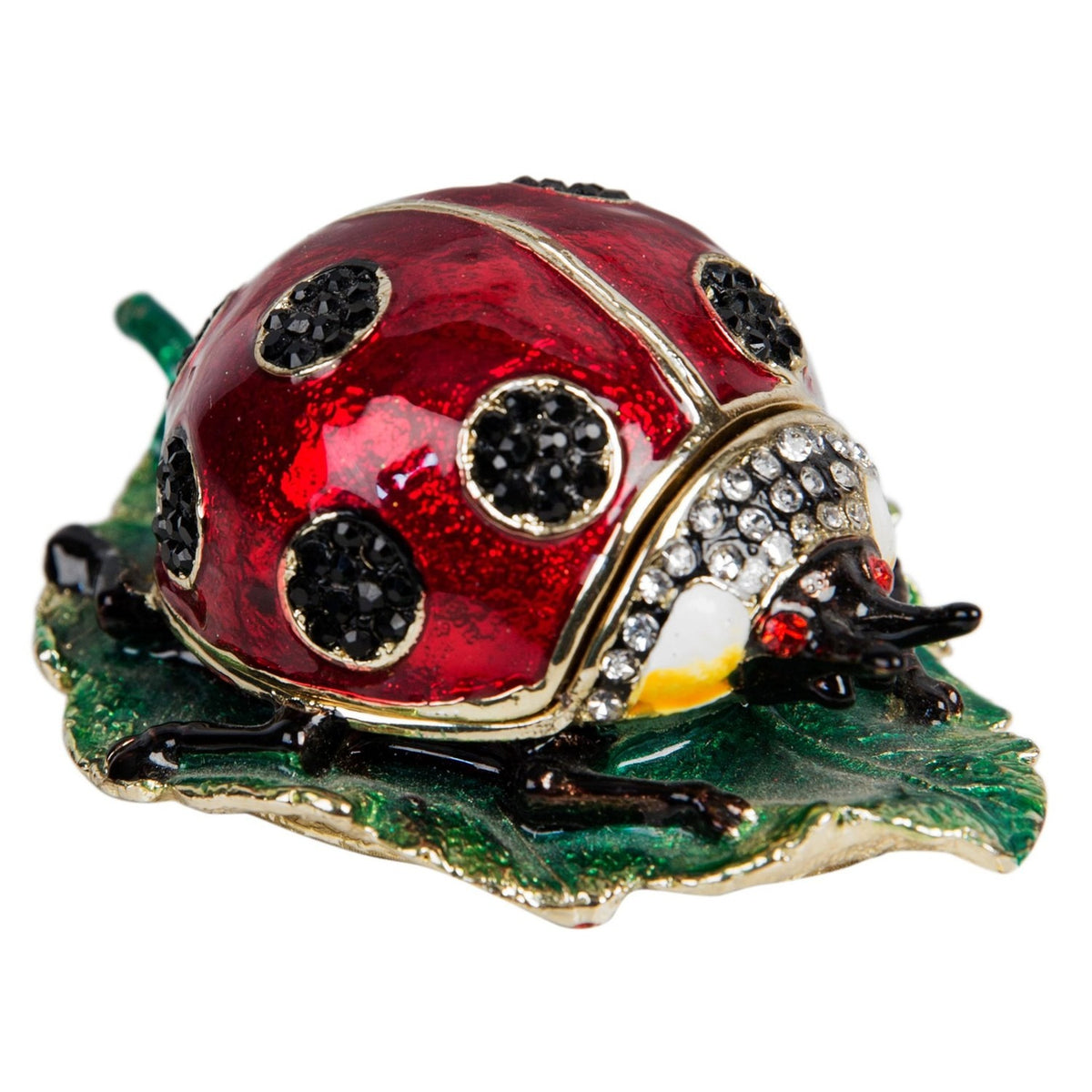 Ladybird on Leaf Metal Trinket Box with Hinged Lid - Red