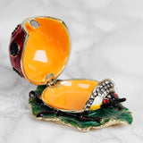 Ladybird on Leaf Metal Trinket Box with Hinged Lid - Red