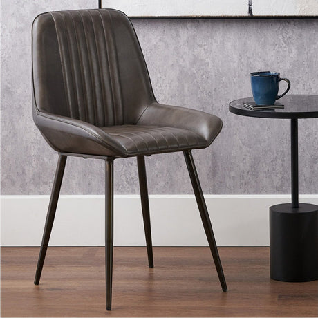 Angelo Peppercorn Leather & Bronze Retro Dining Chair