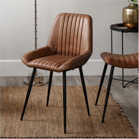 Angelo Vintage Brown Leather & Black Metal Retro Dining Chair