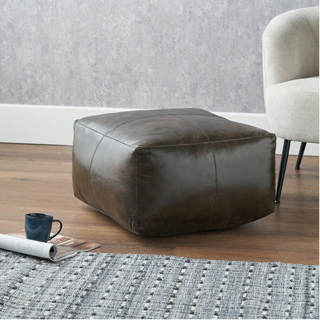 Matteo Peppercorn Leather Pouffe - 60cm