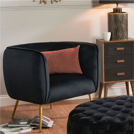 Lucca Black Velvet & Iron Armchair - 80cm