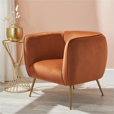 Lucca Tobacco Velvet & Iron Armchair - 80cm