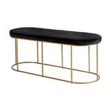 Nino Black Velvet & Gold Iron Bench - 106cm, oval upholstered top with slim gold iron legs and oval base frame, shown on a plain white background.