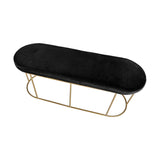 Nino Black Velvet & Gold Iron Bench, 106cm, oval upholstered seat with slender gold iron frame and curved legs, shown on a plain white background.
