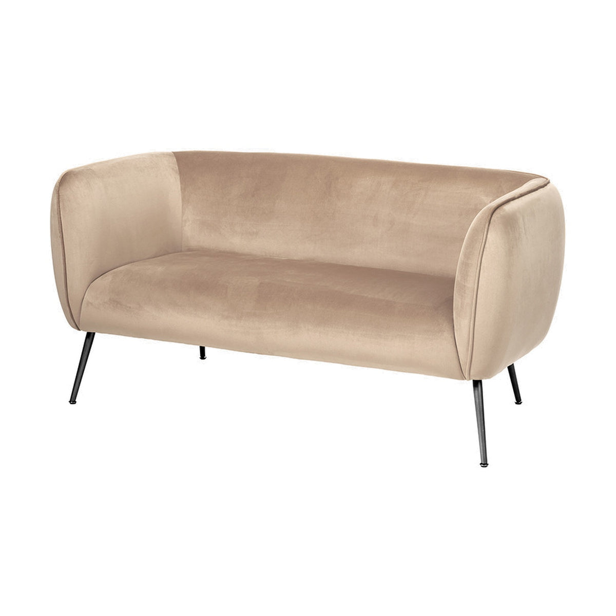 Lucca Biscuit Velvet & Iron Sofa, 142cm, with rounded curved back and arms, biscuit velvet upholstery, and slim black iron legs, shown on a plain white background.
