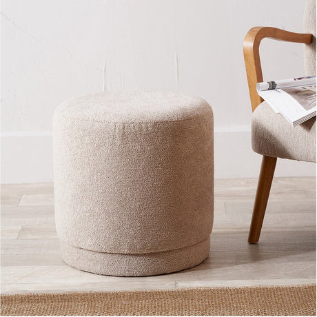 Sassari Taupe Teddy Fabric Cylinder Pouffe - 44cm