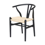 Quinn Black Beech & Paper Rope Dining Chair with curved wishbone-style black wood frame and woven beige paper rope seat, shown on a plain white background.