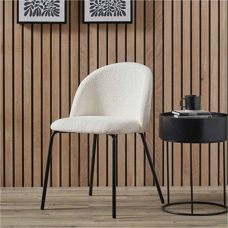 Turi Bouclé Fabric & Black Iron Dining Chair