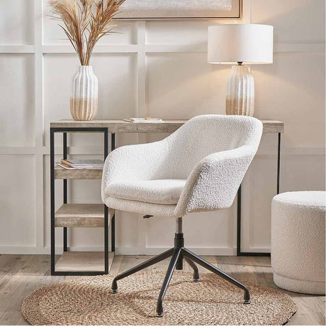 Rosolini Bouclé Fabric & Black Metal Swivel Rise & Fall Chair - 64cm