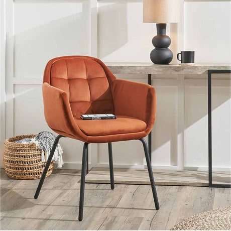 Alba Cinnamon Velvet & Black Metal Carver Dining Chair