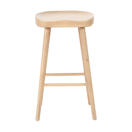 Laselle Ash Wood Bar Stool, 70cm, with a curved rectangular seat, tapered legs and H-shaped footrest in natural wood finish, shown on a plain white background.