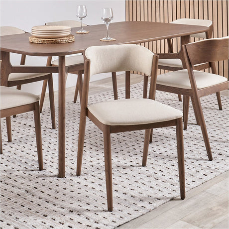 Elias Linen & Dark Ash Wood Curved Back Dining Chair