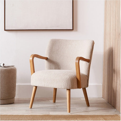 Sennori Taupe Teddy Fabric & Rubber Wood Occasional Chair - 63cm