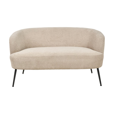 Aviana Taupe Teddy & Black Metal Sofa, 130cm, with curved bouclé-style upholstered back and seat on slim black metal legs, shown on a plain white background.