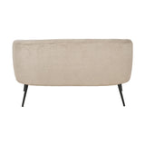 Rear view of the Aviana 130cm sofa in taupe teddy fabric with a rounded backrest and slim black metal legs, shown on a plain white background.