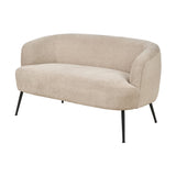 Aviana Taupe Teddy & Black Metal Sofa, 130cm, with curved bouclé-textured upholstery and slim black metal legs, shown on a plain white background.