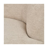 Close-up of the Aviana sofa's taupe teddy fabric upholstery, showing the curved backrest, armrest, and seat cushion texture.