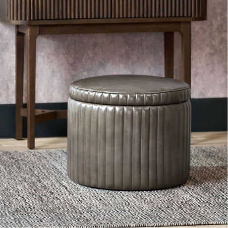 Alessandro Peppercorn Leather Storage Pouffe Ottoman - 50cm