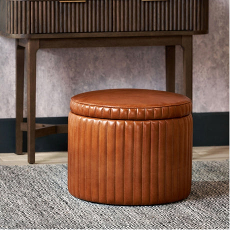 Alessandro Vintage Brown Leather Storage Pouffe Ottoman - 50cm