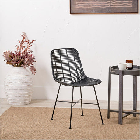 Black Rattan Core & Iron Dining Chair