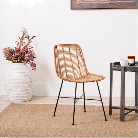 Rattan Core & Black Iron Dining Chair