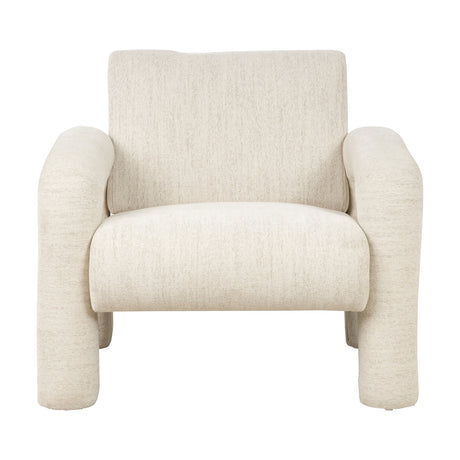 Ravello armchair, 88cm wide, in white textured fabric with rounded, sculptural arms and legs, shown on a plain white background.