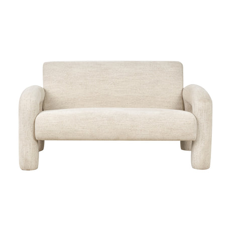 Ravello White Textured Fabric Armed Sofa, 145cm, with rounded bolster arms, low back and cylindrical legs, shown on a plain white background.