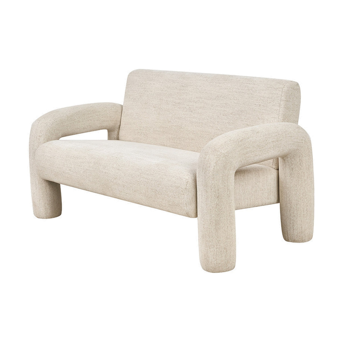 Ravello 145cm armed sofa in white textured fabric, with rounded arched arms and legs, curved backrest, on a plain white background.